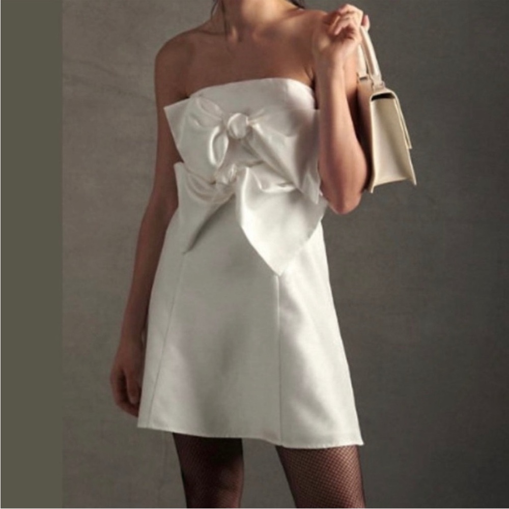 Anthropologie White Strapless Dress with Bow Detail - Picture 1 of 13